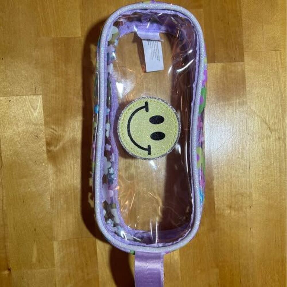 Clear Smiley Face Floral Pencil Case